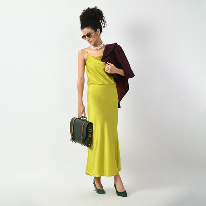 Olive Satin Bias Skirt