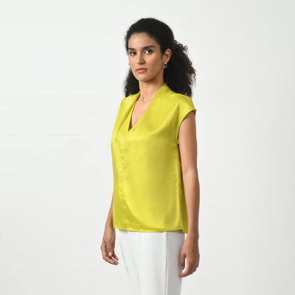 Olive Satin V Neck Top