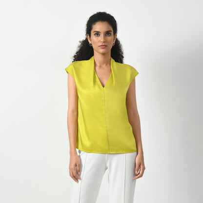 Olive Satin V Neck Top