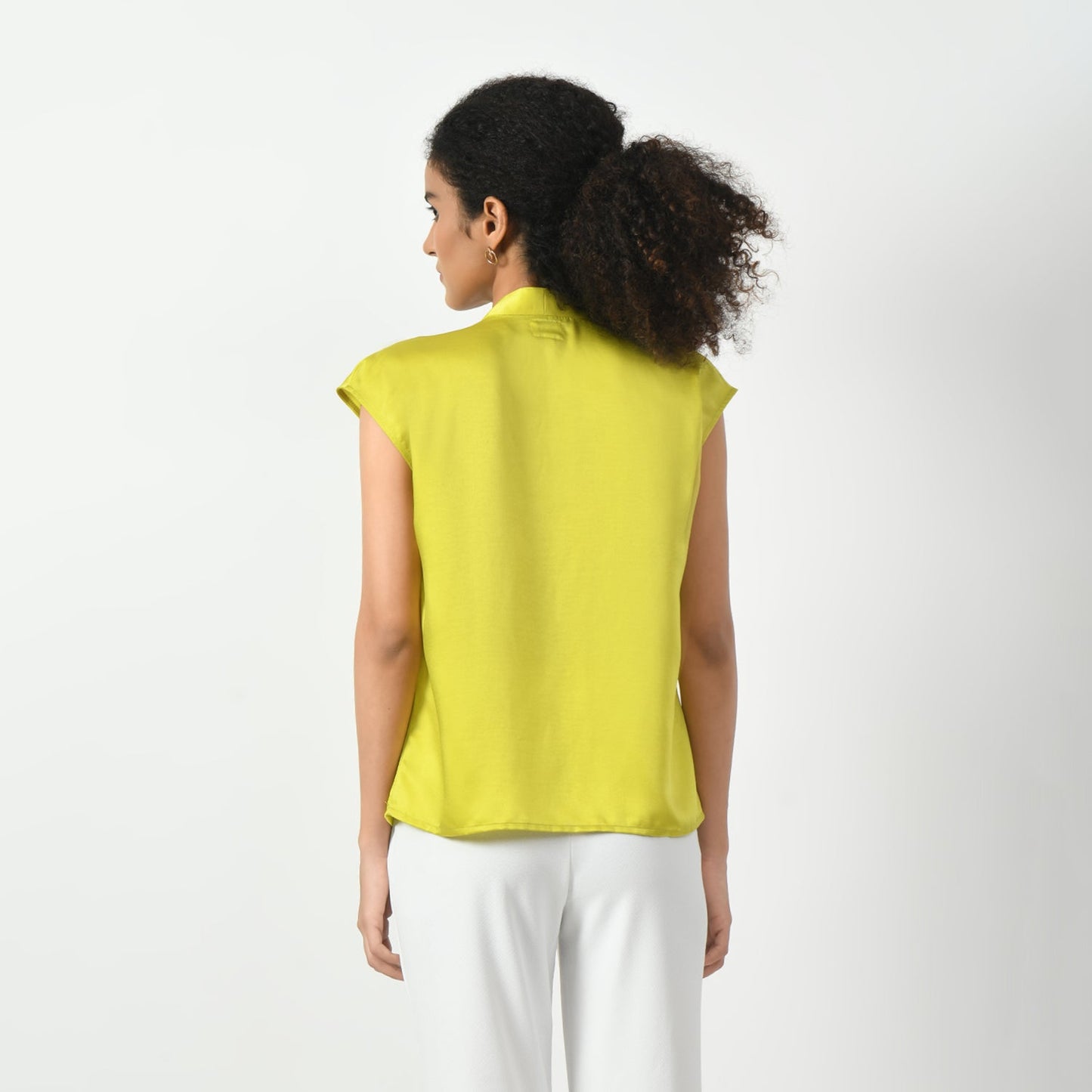 Olive Satin V Neck Top