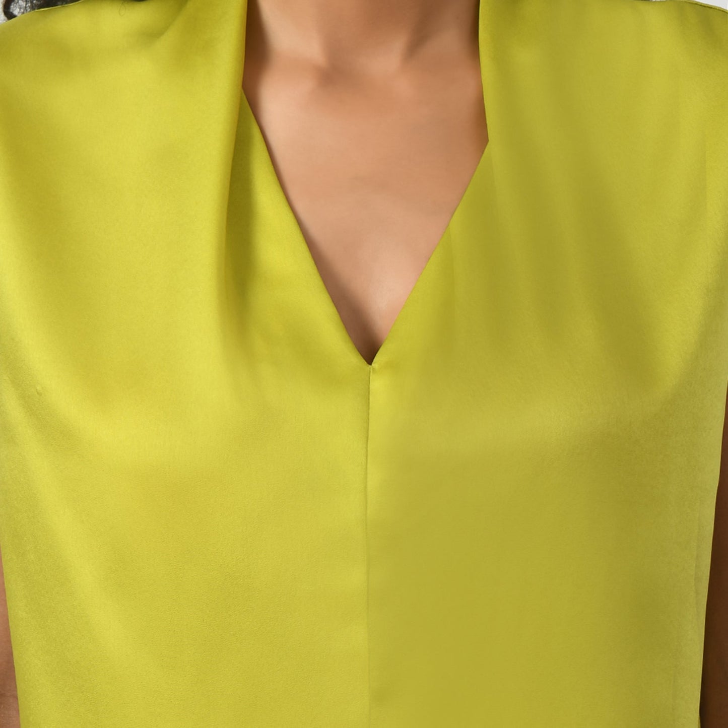 Olive Satin V Neck Top