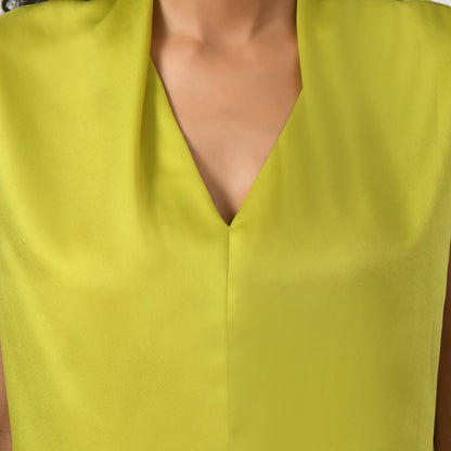Olive Satin V Neck Top