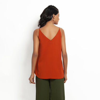 Orange Crepe Spaghetti Top