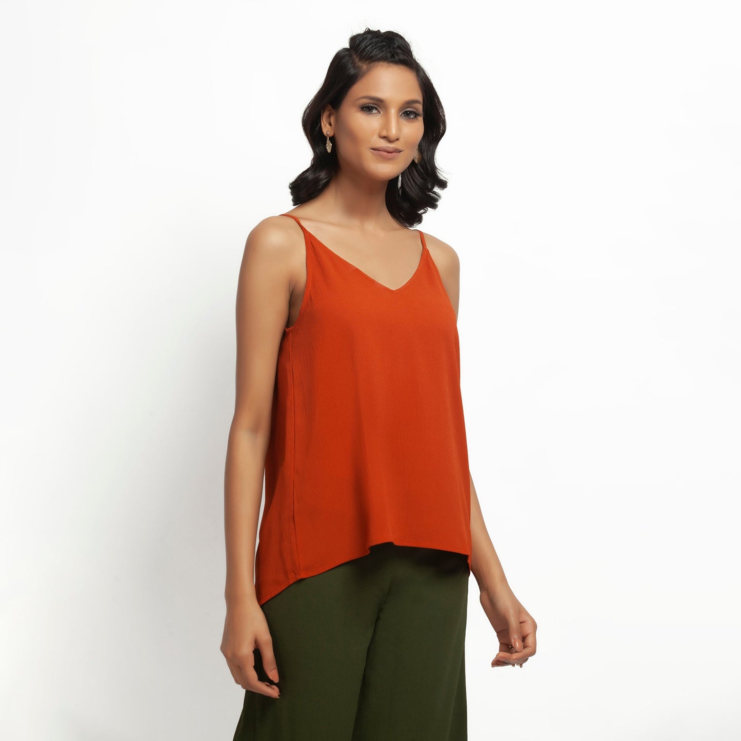 Orange Crepe Spaghetti Top