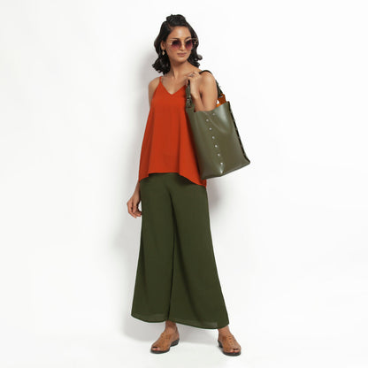 Orange Crepe Spaghetti Top