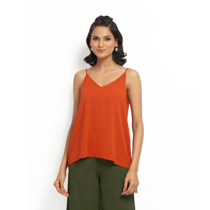 Orange Crepe Spaghetti Top