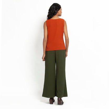 Orange Crepe Top With Drape At Waist
