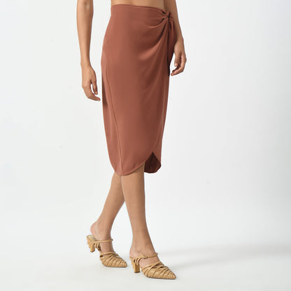 Peach Overlap Skirt With Tie Knot