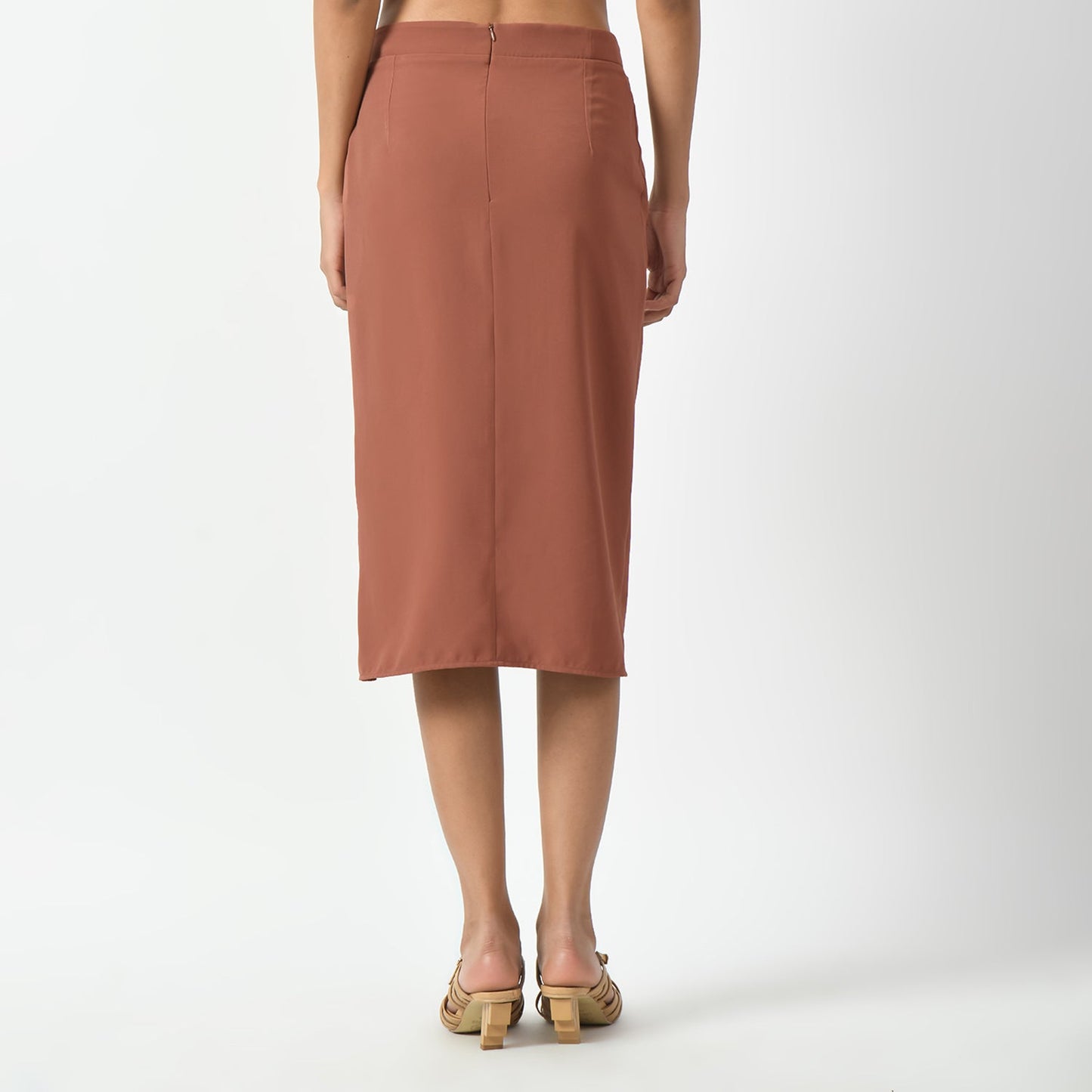 Peach Overlap Skirt With Tie Knot