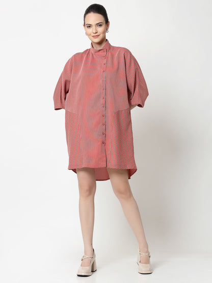 Peach Oversize Shirt With White Lines