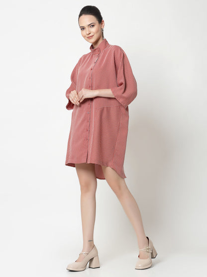 Peach Oversize Shirt With White Lines