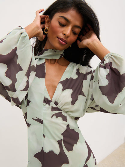 Petula Batwing Scarf Maxi Dress - Mint Watercolour Floral