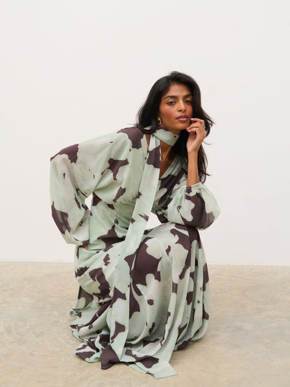 Petula Batwing Scarf Maxi Dress - Mint Watercolour Floral