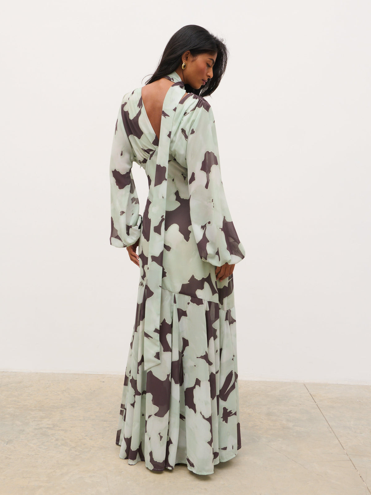 Petula Batwing Scarf Maxi Dress - Mint Watercolour Floral