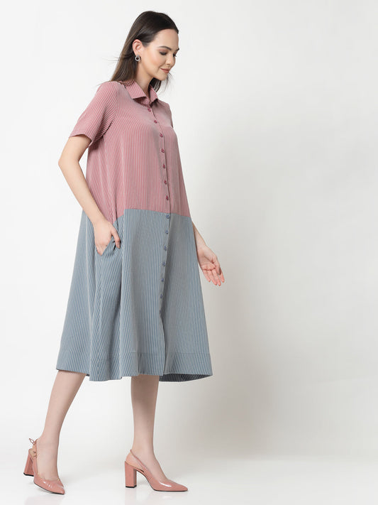 Pink & Blue Half in Half A Line Dress