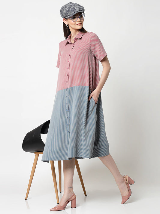 Pink & Blue Half in Half A Line Dress