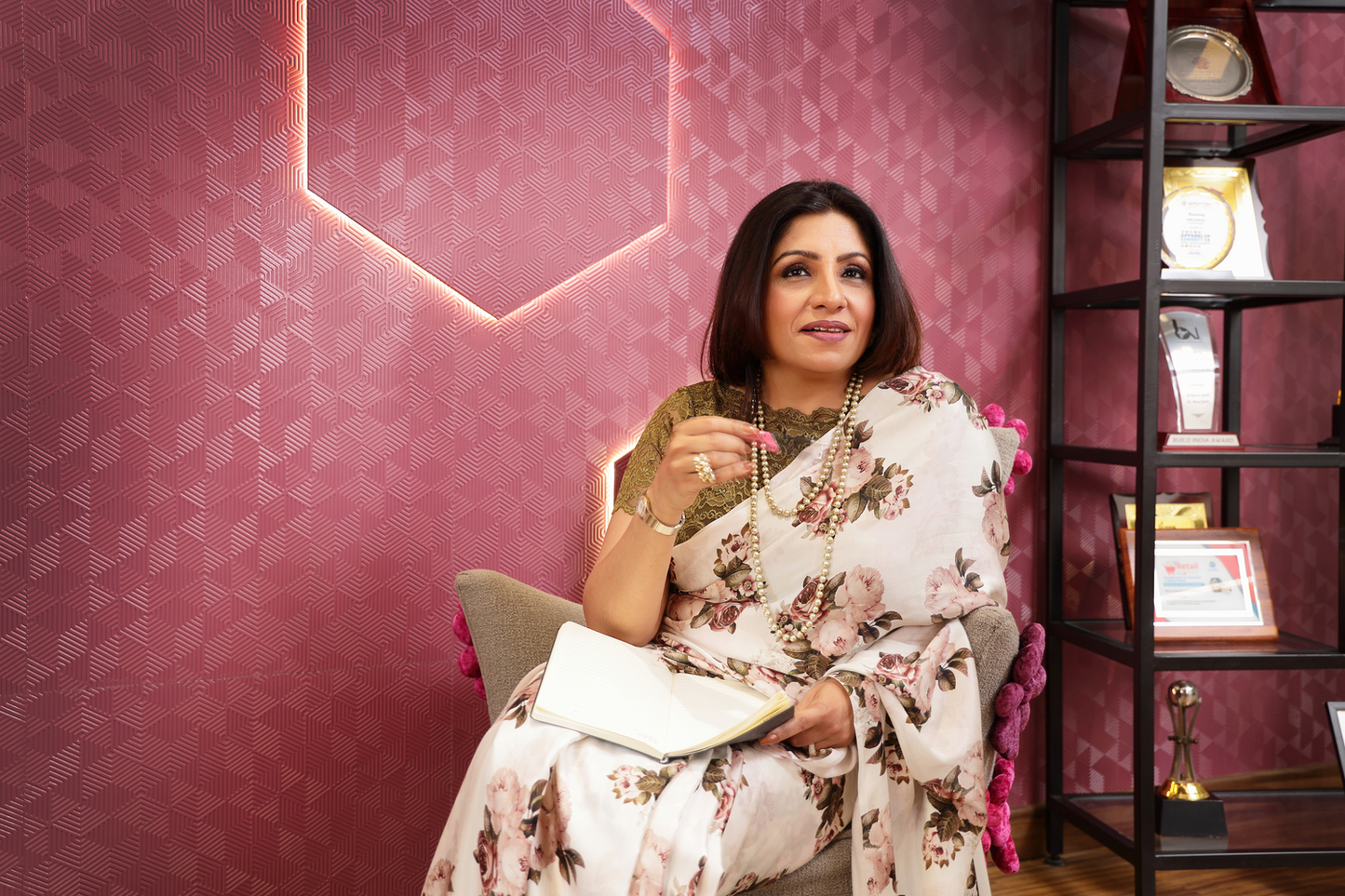 Pink Floral Print Saree