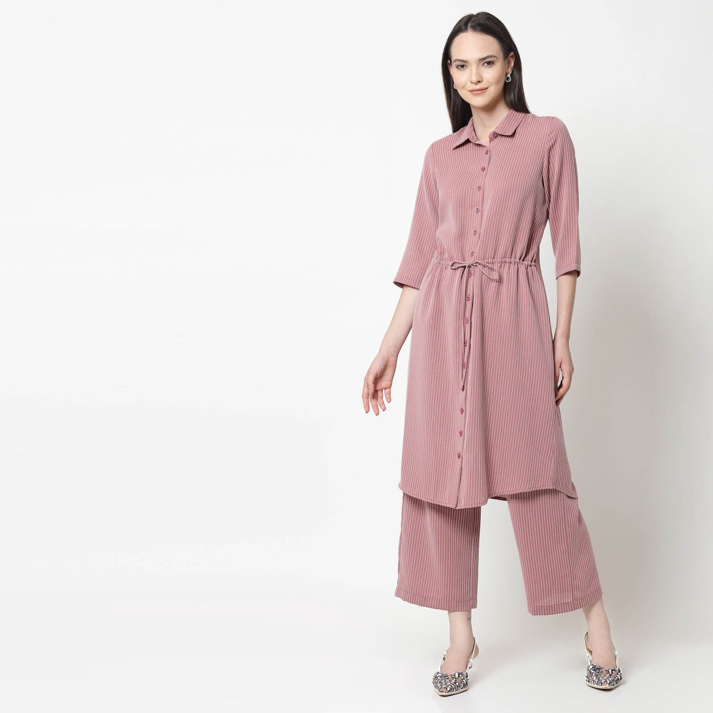 Pink Shirt Tunic With Draw Stings