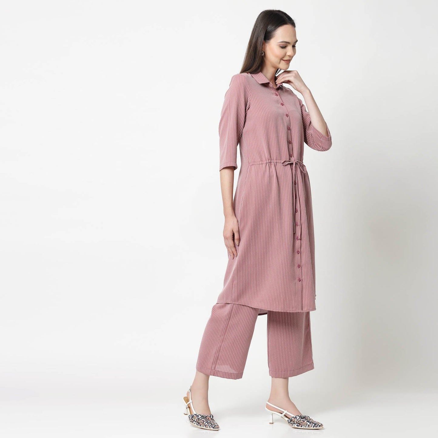 Pink Shirt Tunic With Draw Stings
