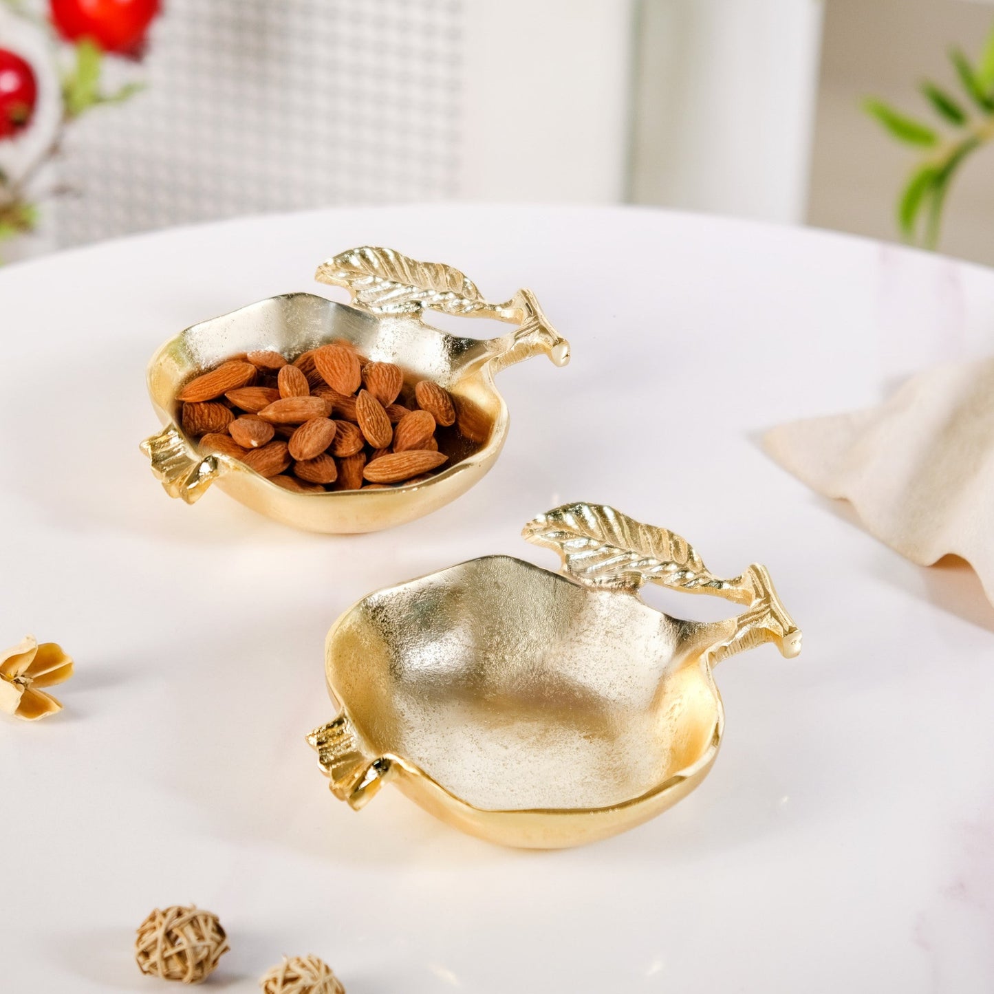 Gold Pomegranate Dry Fruits Bowl Set Of 2