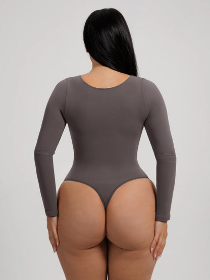 Seamless Long Sleeve Tummy Control Thong Bodysuit