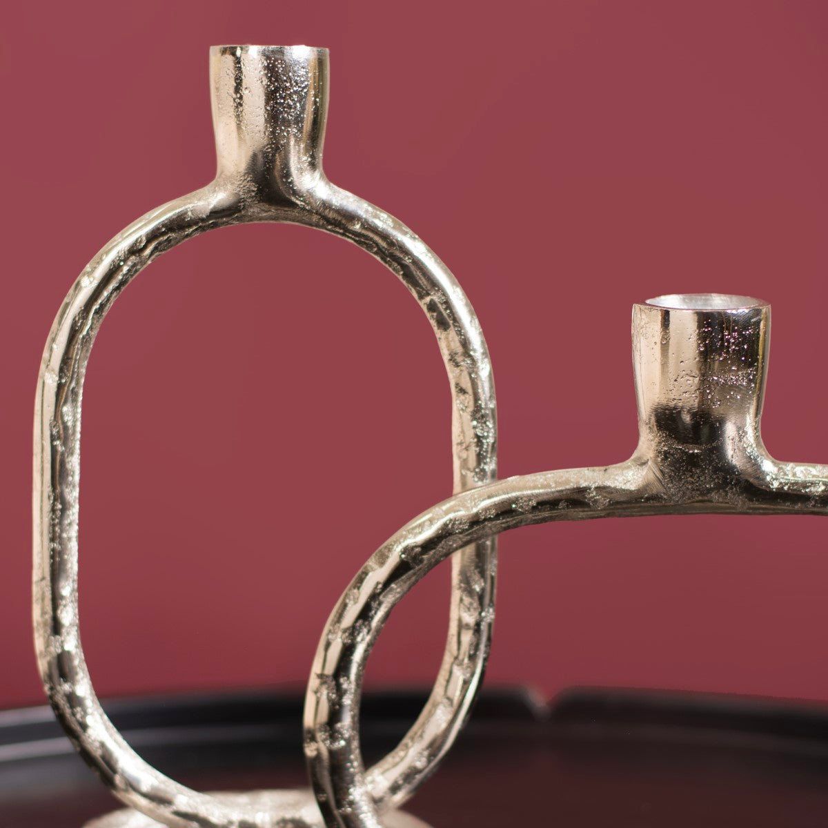 Set Of 2 Silver Modern Candle Stand