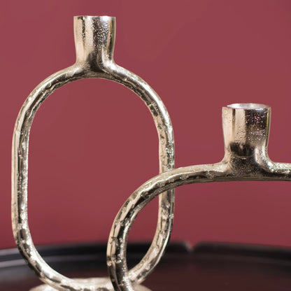Set Of 2 Silver Modern Candle Stand