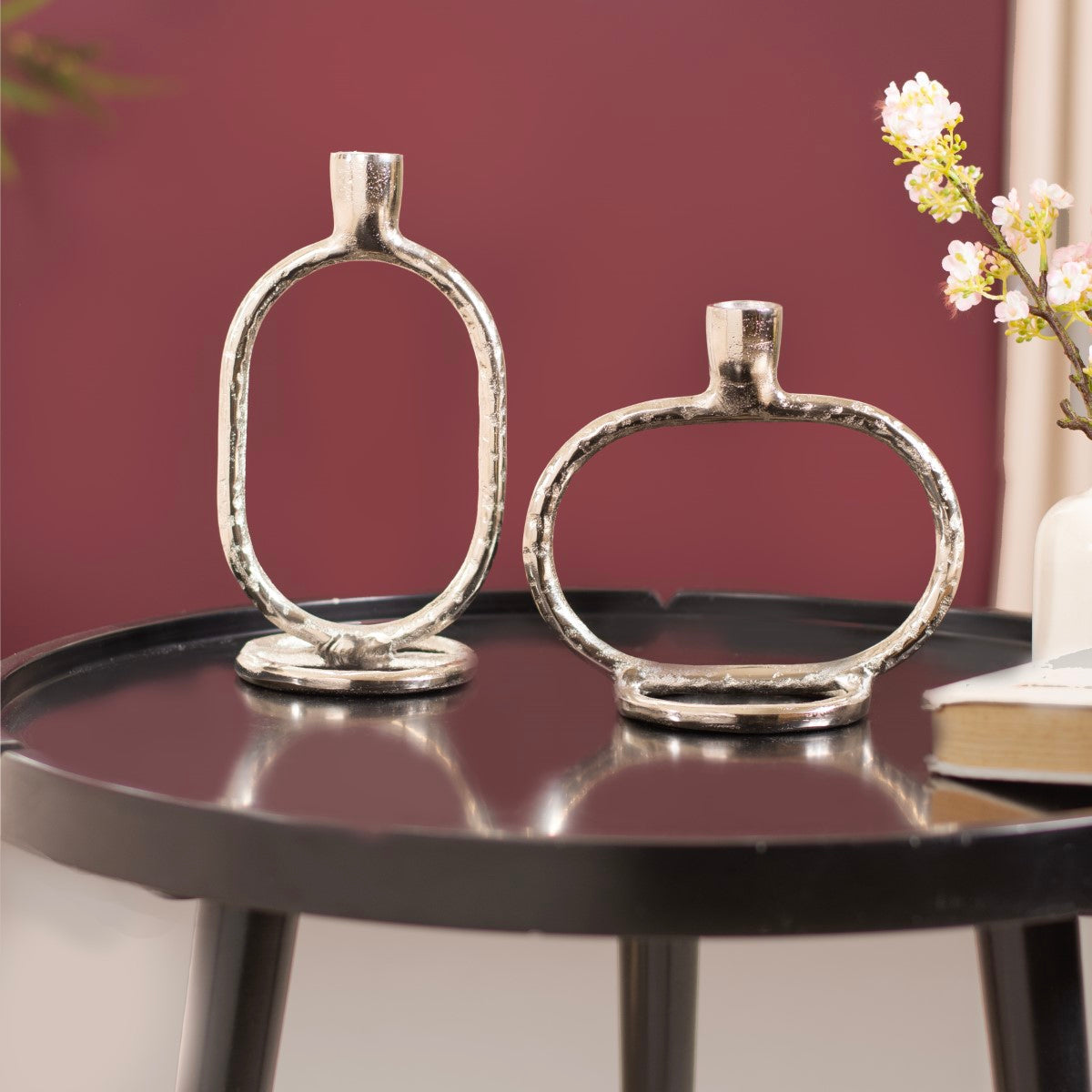 Set Of 2 Silver Modern Candle Stand
