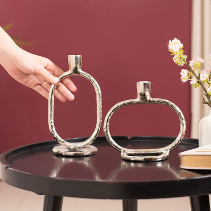 Set Of 2 Silver Modern Candle Stand