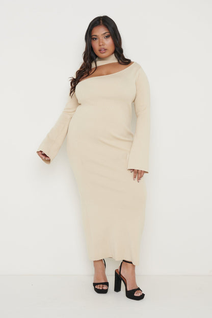 Shani Cut Out Knit Dress - Beige