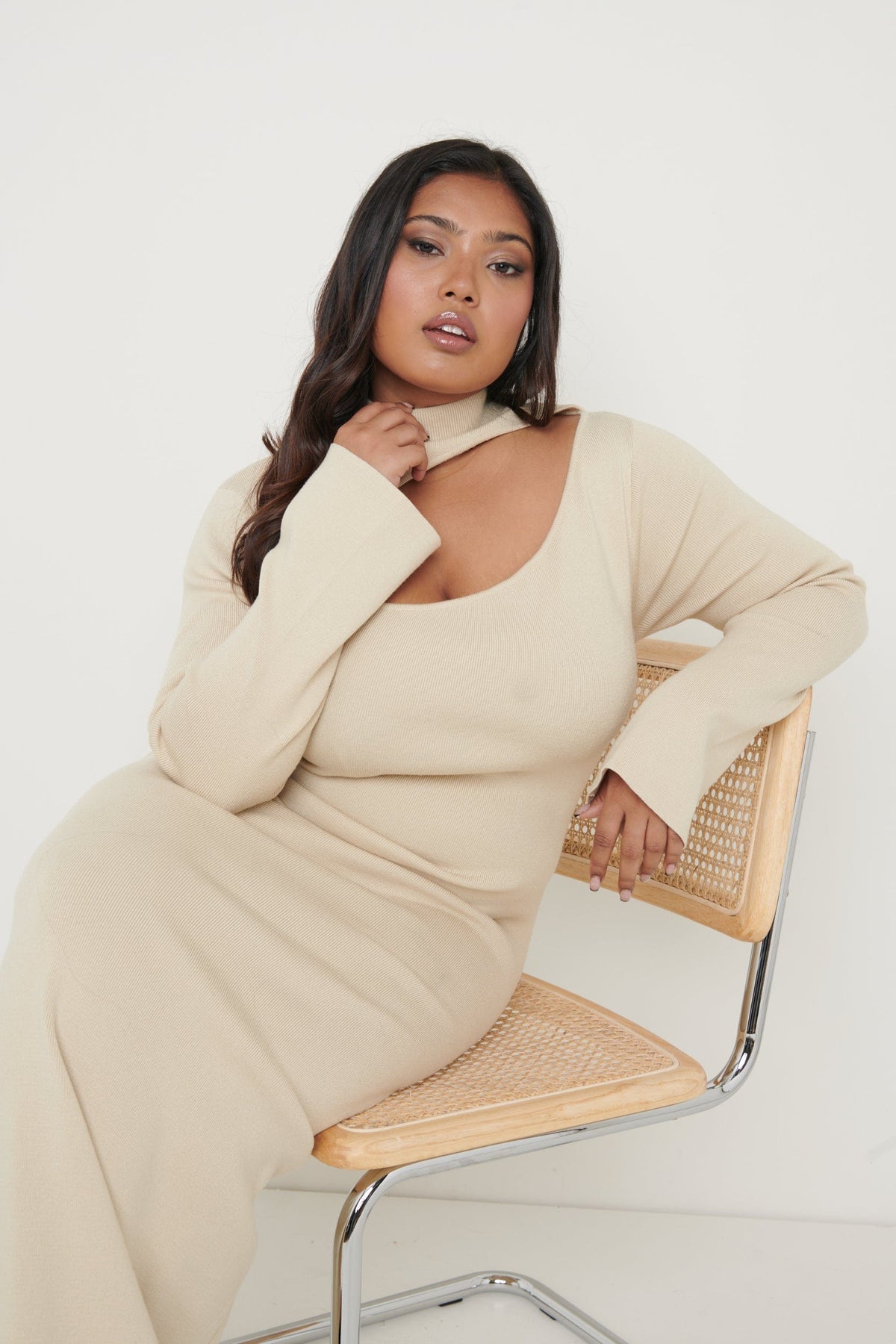 Shani Cut Out Knit Dress - Beige