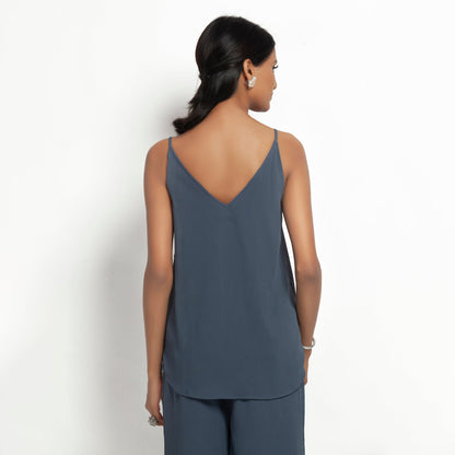 Stone Blue Crepe Spaghetti Top