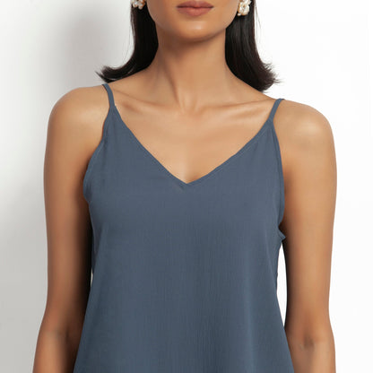 Stone Blue Crepe Spaghetti Top