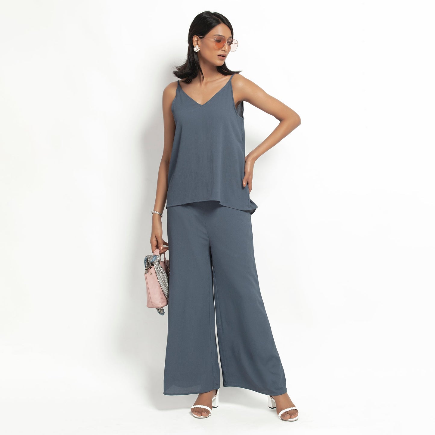 Stone Blue Crepe Spaghetti Top