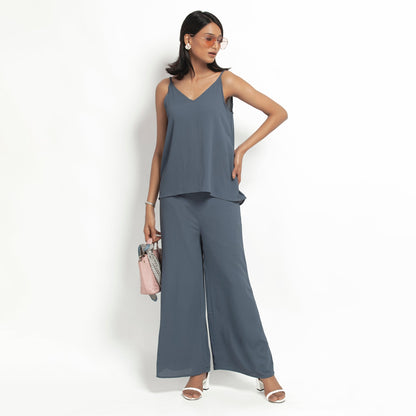 Stone Blue Crepe Spaghetti Top