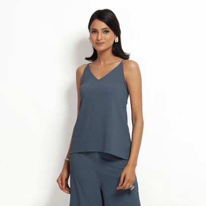 Stone Blue Crepe Spaghetti Top