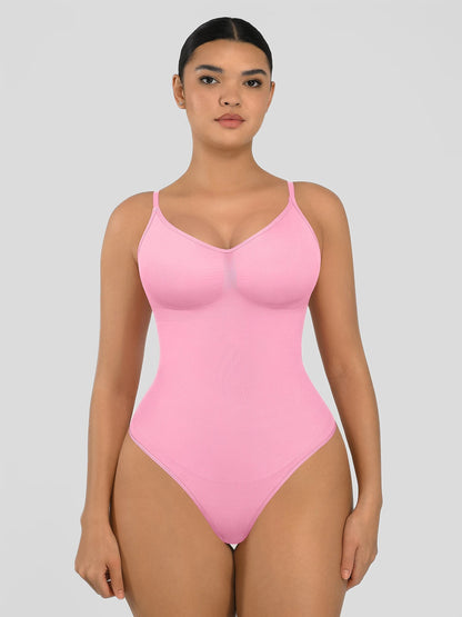 Seamless shapewear bodysuit with tummy control and thong design—lightweight, invisible under clothes, and designed for all body types for everyday wear, office, or parties.