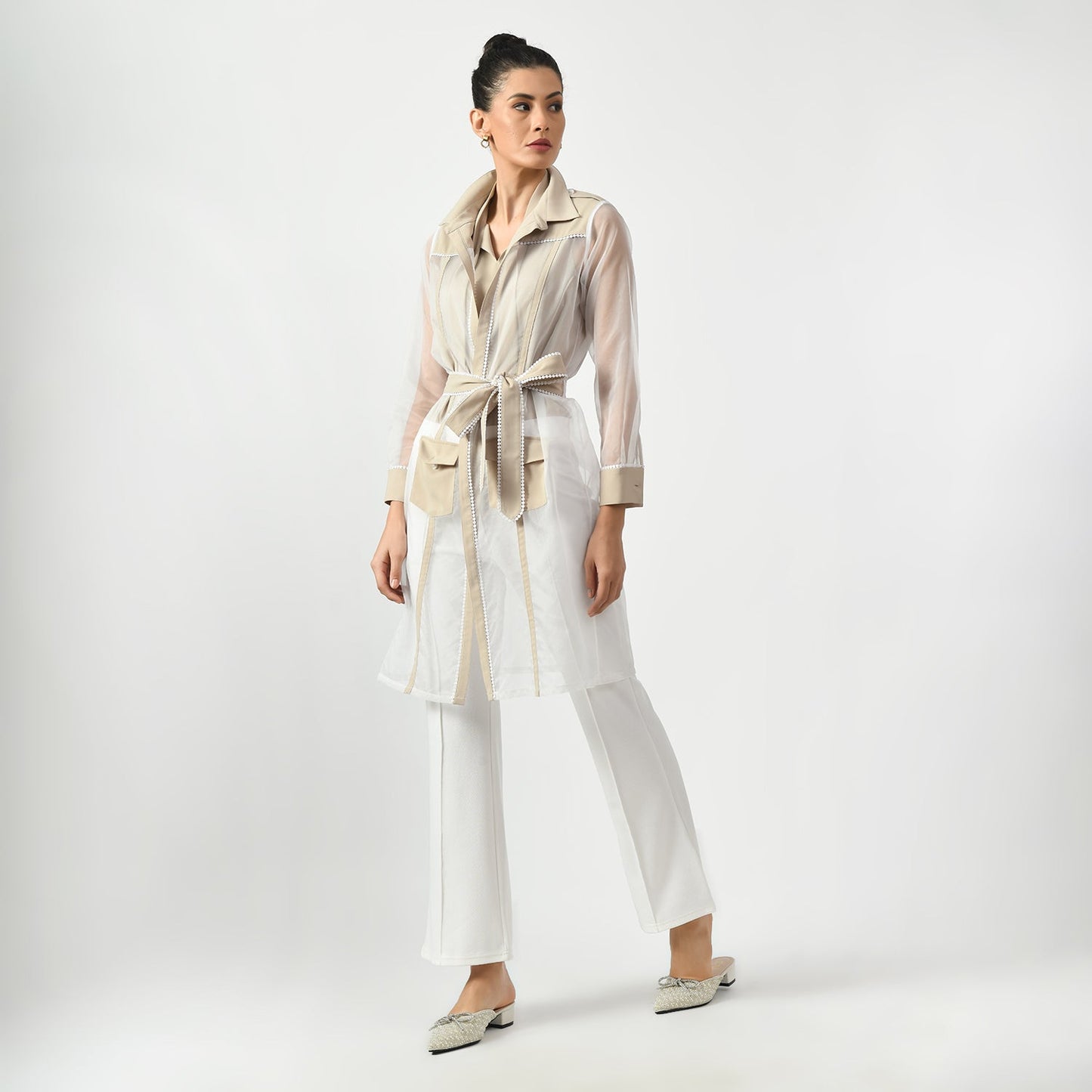 Off White Organza Long Jacket