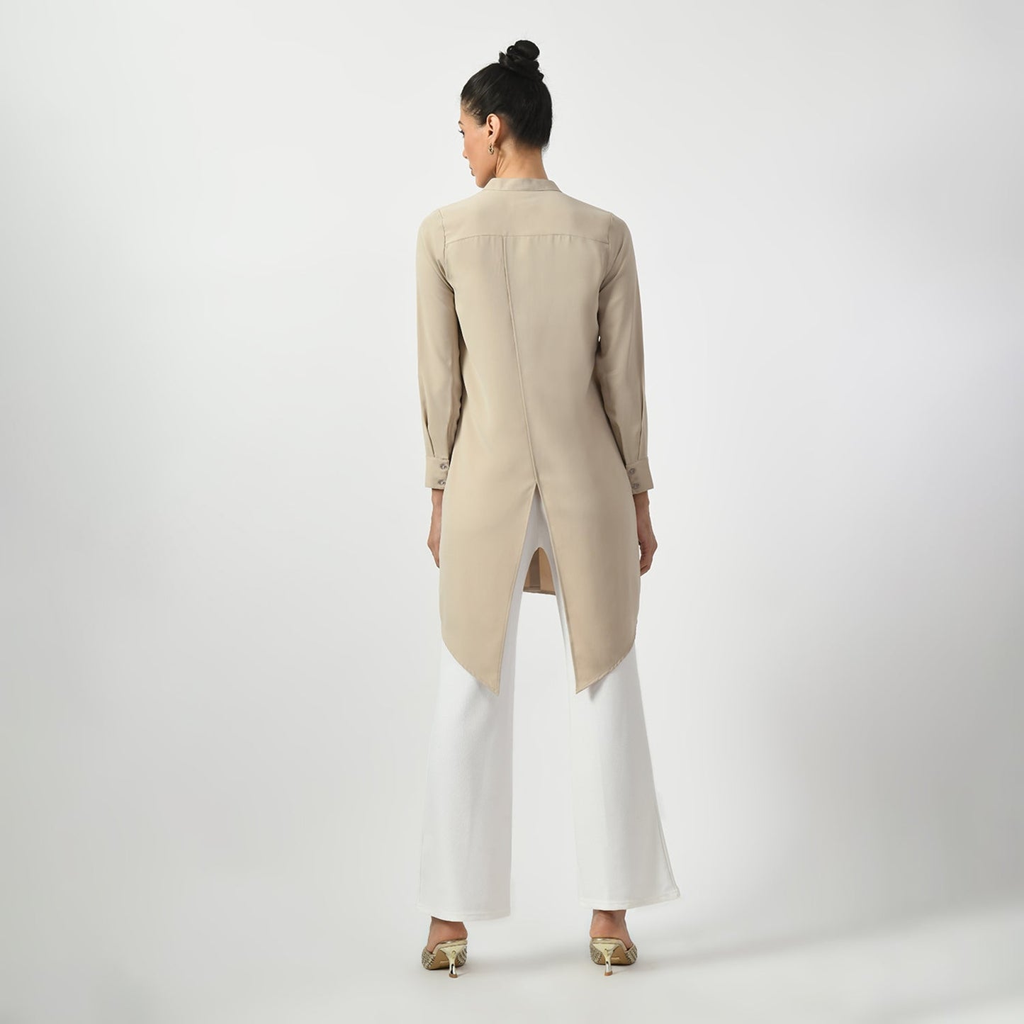 Light Beige Tunic With Mandarin Collar
