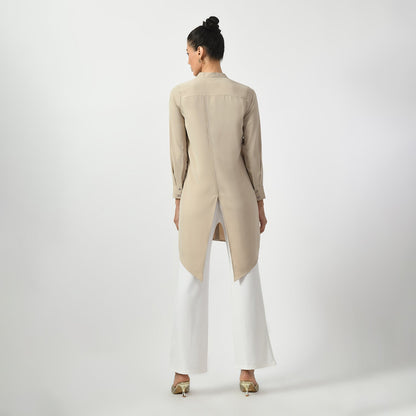 Light Beige Tunic With Mandarin Collar