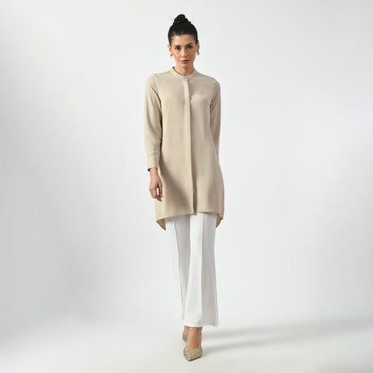 Light Beige Tunic With Mandarin Collar