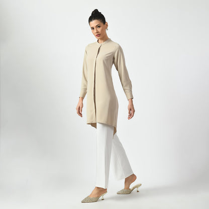 Light Beige Tunic With Mandarin Collar