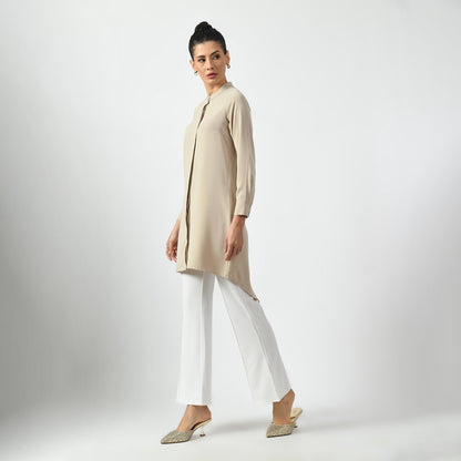Light Beige Tunic With Mandarin Collar