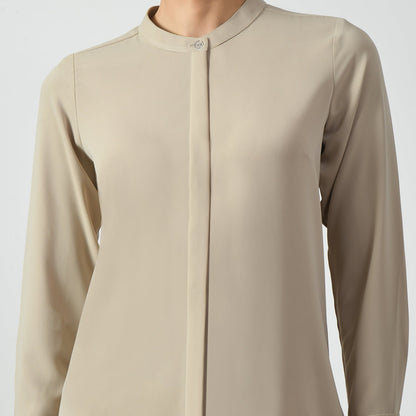Light Beige Tunic With Mandarin Collar