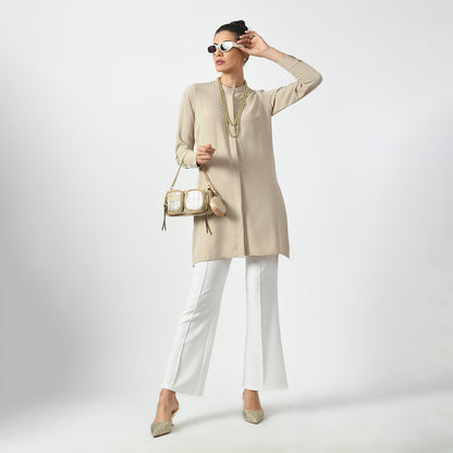 Light Beige Tunic With Mandarin Collar