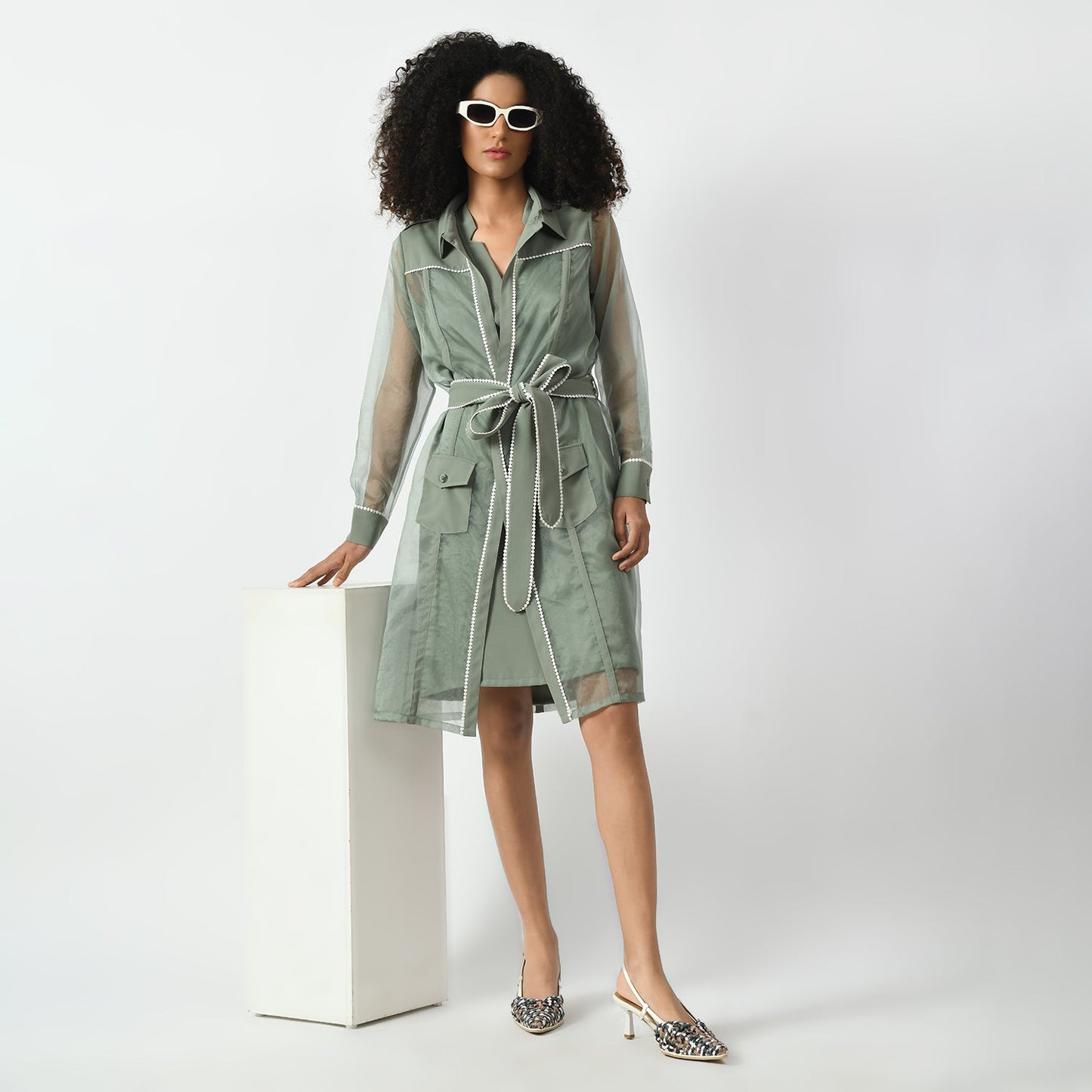 Dusty Green Sleeveless V Neck Dress