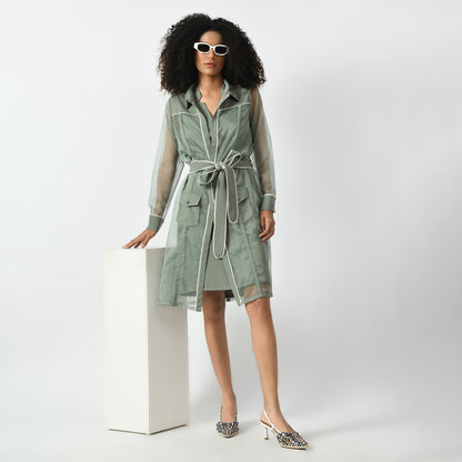 Dusty Green Sleeveless V Neck Dress