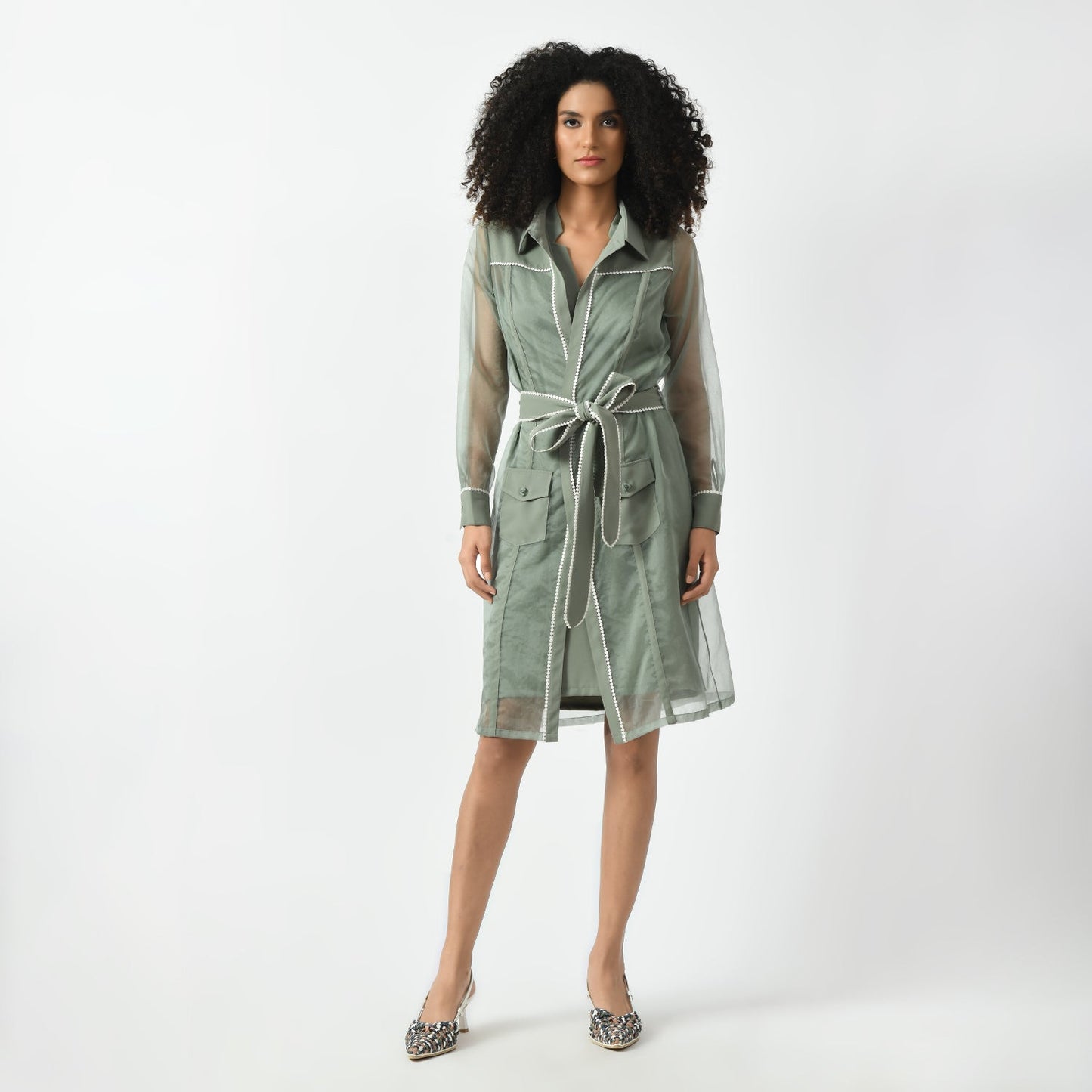 Dusty Green Organza Long Jacket