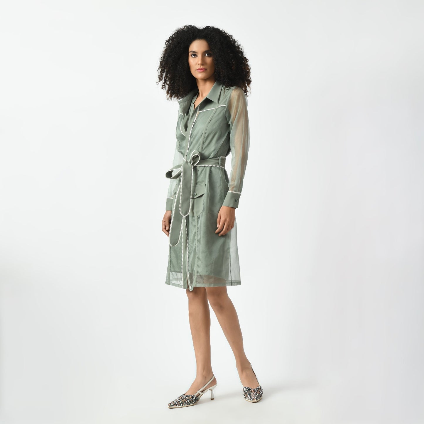 Dusty Green Organza Long Jacket