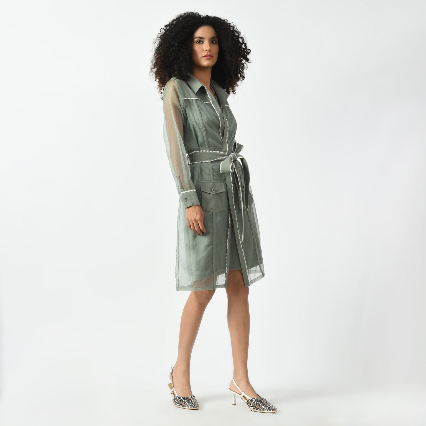 Dusty Green Organza Long Jacket